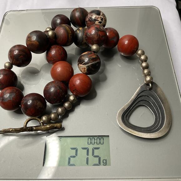 Brutalist Brecciated Jasper Necklace Metal Beads, Sterling & Bronze Clasp 275g - Picture 14 of 14